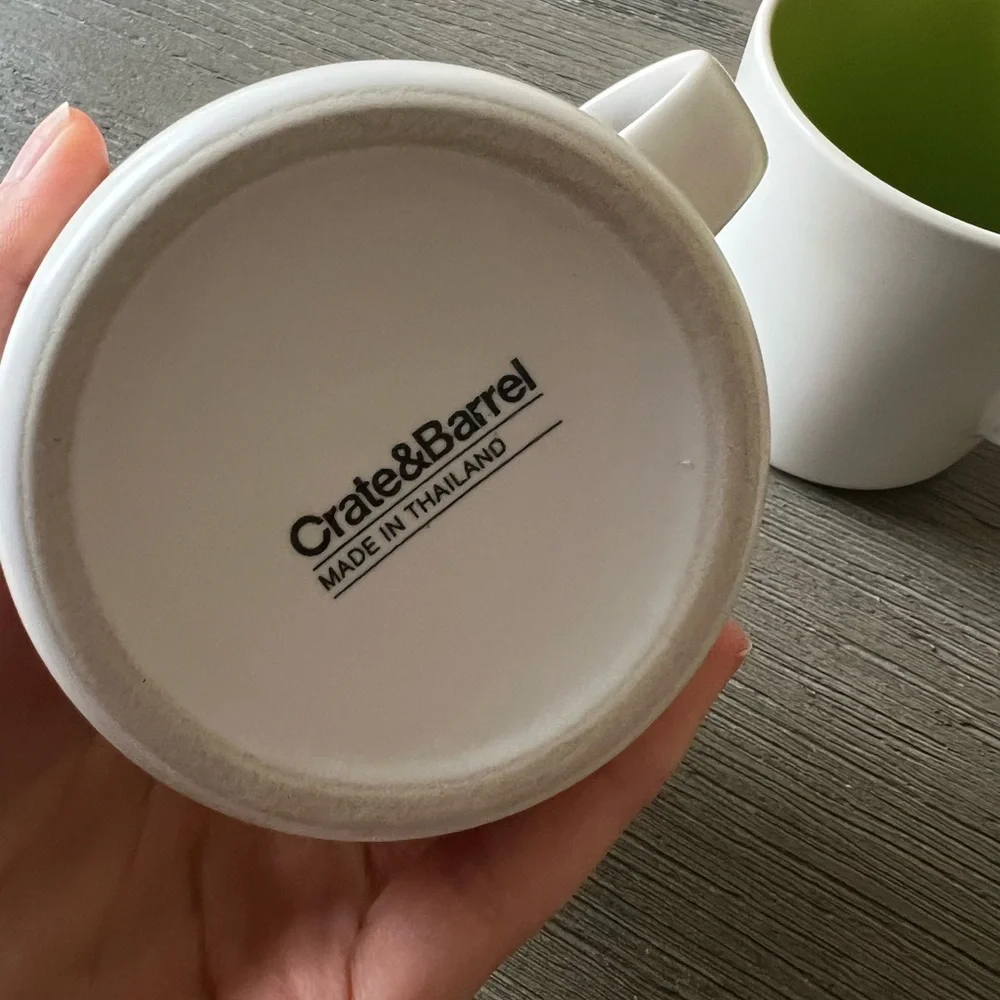 Pair of Max Green & White Crate & Barrel Mugs
